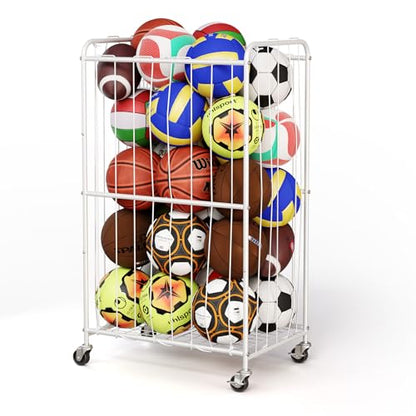 YKDIRECT 210L Rolling Ball Organizer with Locking Wheels - Large Sports Storage Basket for Basketball Soccer Football Volleyball, Steel Garage Equipment Cart with Elastic Rope for Household Storage - size: 210L