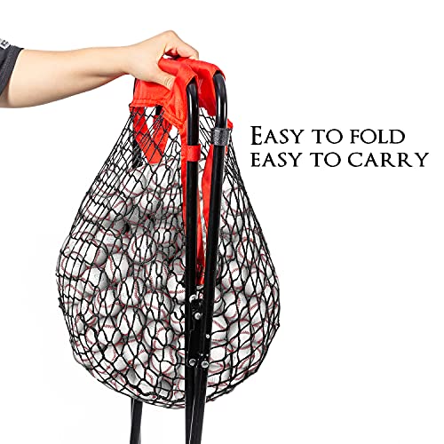 Extra Large Baseball Caddy - Holds Up to 100+ Baseballs or 50+ Softballs for Drills, Portable Ball Caddy for Baseball/Softball with Double X Sturdy Structure, Easy Foldable to Carry