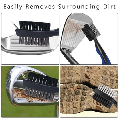 OBTANIM 2 Pack Golf Club Brush Groove Cleaner Tools with Retractable Zip-line Aluminum Carabiner for Golf Club Bag Accessories - color: Blue and Gray
