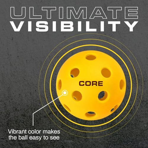 CORE Pickleball- Indoor Pickleball Balls | Professional Durabilty, Easy to See, Consistent Bouce Pickleballs with 26 Holes