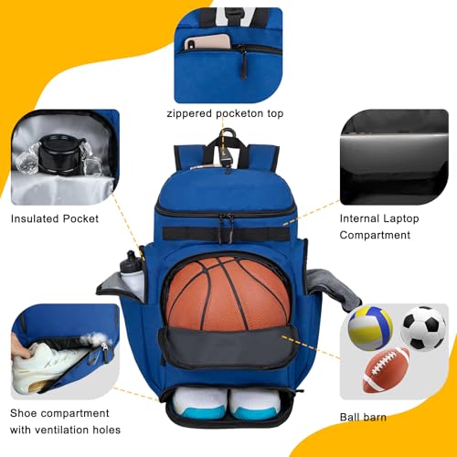 Goloni Basketball Backpack,Large Sports Bag with Ball Compartment & Shoe Compartment, Best for Basketball, Soccer - color: Beautiful Blue