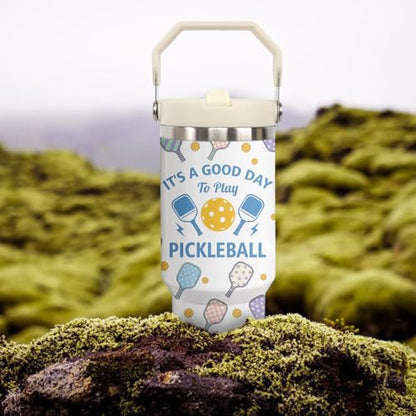 30 oz Tumbler with Handle Flip Straw Leak Proof - Pickleball Mug 30oz Tumbler Travel Coffee Mug with Handle - Birthday Gifts for Women Men Pickleball Lovers Players 30 Ounce Stainless Steel Cup - color: Pickleball White