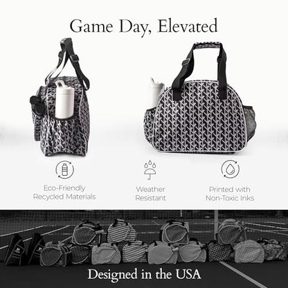 Pik’le’Ball Sport Premium Women's Pickleball Bag – Stylish and Versatile Sports Bag with Water Bottle Holder, Padded Paddle Pocket, and Spacious Design (fits 2+ Paddles!) - color: Court Couture Black
