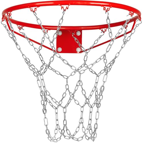 LAO XUE Heavy Duty Chain Basketball Net Replacement,21 Inches Metal Rust Proof with 12 S-Hooks,Fits All Standard Hoops Outdoor