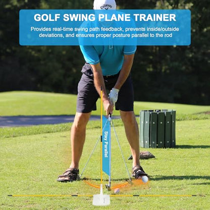 Golf Swing Plane Trainer - Alignment Stick Holder Set, Professional Golf Training Aids for Swing Path, Posture & Aiming, Golf Practice Accessories - color: Yellow