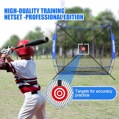 6'X6' Baseball Softball Practice Net,Pitching Net,Batting Net,with Bonus Strike Zone,Target and Bow Frame,for Hitting,Pitching,Catching - size: 6 x 6 FT, style: Full Mouth Version-Blue