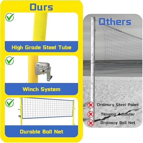 Adjustable Volleyball Poles with Net - Heavy-Duty Indoor & Outdoor Volleyball Set for Adults, Youth & Kids - 4 Heights (5.1ft-6.89ft) with Wheels - Perfect for Stadiums & Recreation