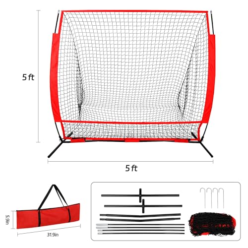 Nova Microdermabrasion 5x5ft Baseball & Softball Net with Bow Frame, Batting Tee - Portable Practice Net for Hitting and Pitching with Carry Bag and Backstop Screen - Great for All Skill Levels - style: Baseball Net and Tee