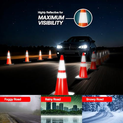Brimar 28 Inch Performance Cones, 4 Pack, Orange PVC Traffic Safety Cones with 10 lb. Black Base for Construction, Road Parking, MUTCD Approved, Highly Reflective Bands, Structurally Stable, Wearproof - size: 10 lb.