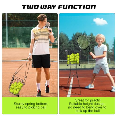 ParseBio Portable Pickleball Tennis Ball Collector with Wheel, 90 Tennis Balls Capacity, Pickleball Retriever Basket Carrier Gatherer Picker Hopper Container