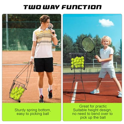 ParseBio Portable Pickleball Tennis Ball Collector with Wheel, 90 Tennis Balls Capacity, Pickleball Retriever Basket Carrier Gatherer Picker Hopper Container