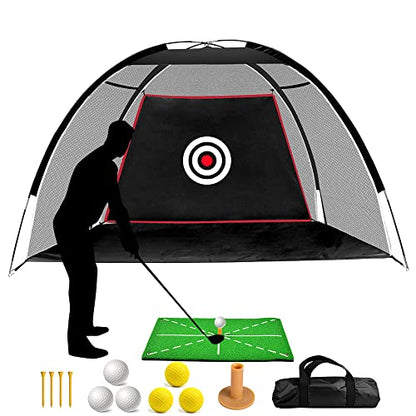 Black Golf Practice Set With Net, Hitting Mat, Target Cloth and Carrying Bag for Backyard Driving - style: Golf Net 9.8x6.4 FT