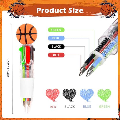 LiYiQ 25 Pcs Basketball Party Favor Multicolor Pen in One Cartoon Cute Fun 4-in-1 Cute Pens Bulk Kawaii Basketball Shape Cool Ballpoint Pens for Kids Fun Gifts - style: Basketball