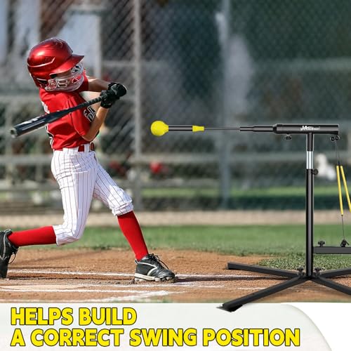 JASCOPRO Baseball Swing Trainer with 5 Power Bands,Height Adjustable 31-47 inches Baseball Hitting Trainer, Auto Reset Baseball Training Equipment Softball Swing Trainer with Metal Stakes & Carry Bag