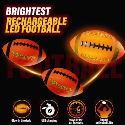 Light Up Football for Boys 8-12, Rechargeable Glow Football Official Size 9 – Great for Graduation Gifts, Outdoor Yard Games, Teen Sports & School Play - size: Size 9