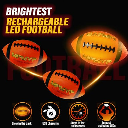 Light Up Football for Boys 8-12, Rechargeable Glow Football Official Size 9 – Great for Graduation Gifts, Outdoor Yard Games, Teen Sports & School Play - size: Size 9