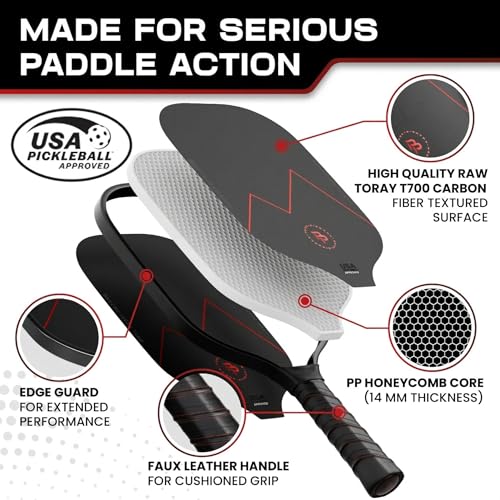 Precision Pro Carbon Fiber Pickleball Paddles Set of 2 — USAPA Approved, T700 Carbon, 14mm Honeycomb Core, 4 Indoor Outdoor Balls, Carry Bag, Pickleball Set for Beginners and Intermediate Players