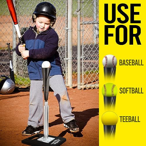 PLAYAPUT Baseball Batting Tee - Portablel Hitting Tee for Baseball/Softball with Handrolled Flexible Rubber Top, Premium Baseball Tee,Height Adjustable 24-46 inches for Kids or Adults| Easy Carrying