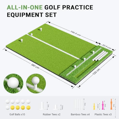 Dual-Turf Golf Hitting Mat 4x6ft, 31mm Thickened Mat with 10 Balls, 2 Rubber Tees & 7 Tees, Heavy-Duty Golf Mats Practice Indoor/Outdoor Use, Garage Backyard, Golf Simulator Training - size: 6 x 4 ft -31 mm