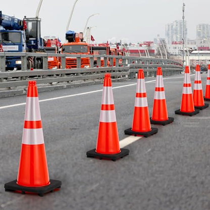 Traffic Cones 28", ExploreHorizon 10 PCS Safety Cones, PVC Orange Safety Road Parking Cones with 2 Reflective Collars,Hazard Construction Cones for Home Traffic Parking - size: 10 PCS Traffic Cones 28"