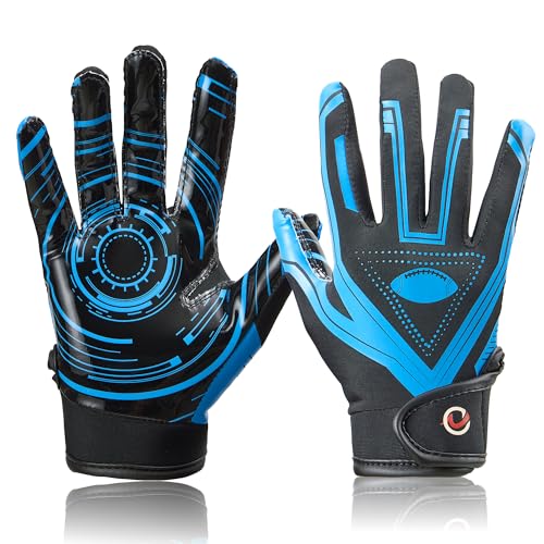 Youth Football Gloves Ultra-Sticky Receiver Gloves for Kids, for Boys/Girls - color: Black/Blue, size: Youth XS/S(5.5"-6")