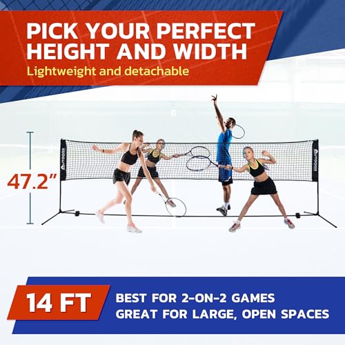 Outdoor Cruiser Portable Sports Net - Indoor and Outdoor for Badminton, Pickleball, Tennis, Soccer Tennis, and Volleyball, Adjustable Height (38-61 Inches), Durable Nylon and Rust-Resistant Steel Pole - size: 17 Feet