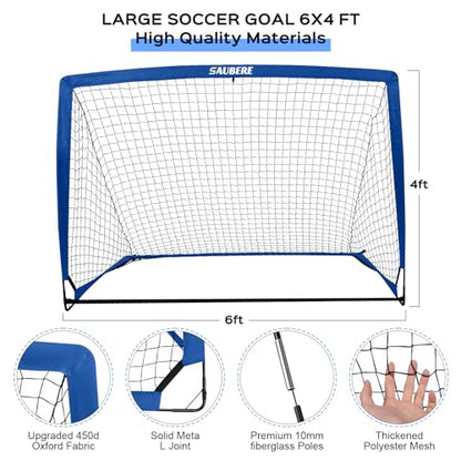 6x4 ft Kids Soccer Goals for Backyard Set of 2- Portable Pop Up Soccer Net for Backyard for Kids Toddler Youth, Soccer Training Equipment+ Soccer Goal Target, Ball and Cones, Outdoor Soccer Game