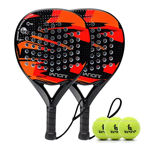 IANONI Padel Racket Carbon Fiber Surface with EVA Memory Flex Foam Core Padel Tennis Racquets Paddle Tennis Racket - color: T-PR8100 RED-2