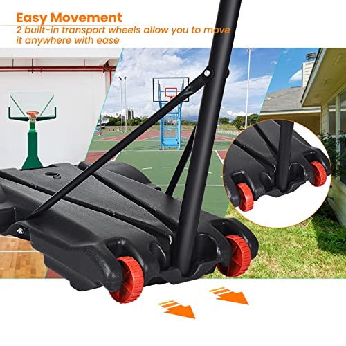 Giantex Portable Basketball Hoop with Wheels, 5.8-6.8 Ft Adjustable 28 Inch Backboard Basketball Goal, Height Adjustable Youth Junior Kids Basketball Hoop for Outdoor Indoor Driveway Garage