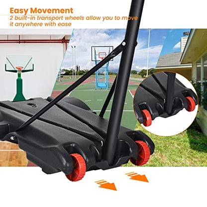 Giantex Portable Basketball Hoop with Wheels, 5.8-6.8 Ft Adjustable 28 Inch Backboard Basketball Goal, Height Adjustable Youth Junior Kids Basketball Hoop for Outdoor Indoor Driveway Garage