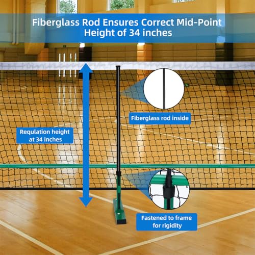 Portable Pickleball Net Set, Steady Metal Frame Pickle Ball Net Set System with Carry Bag Easy Setup for All-Weather Resistant Play in Backyards,Outdoor Indoor Driveways and Garages