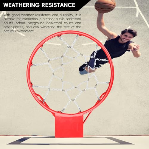 Basketball Net Heavy Duty Replacement,Carbon Steel Chain Basketball net, Anti-Rust Use Indoor Outdoor Standard 12 Loops Hoop - color: White