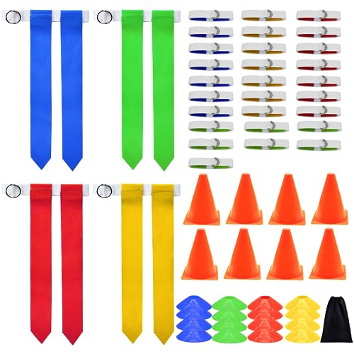 Flag Football Set, 14 Player/ 28 Player Football Flags and Belts Set, Includes Belts, Football Flags, Cones - color: 28 Players