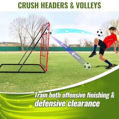 Soccer Rebounder Net & Soccer Training Equipment - 4x4 FT Adjustable Rebound Board for Precision Passing, Shooting, First Touch, and Ball Control Drills for Kids, Teens & Adults