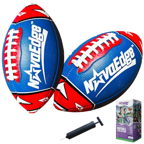 8.5-Inch All-Weather Football for Kids | Land & Water Play on Lawn, Playground, Pool, Beach | Waterproof with Grips & Laces | Includes Pump | Choose 1 or 2 Ball Pack - color: Blue x2