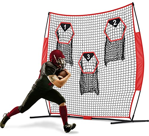 Football Throwing Target Net - Quarterback Training with 3 Pockets Heavy-Duty Fiberglass Poles & Polyester Portable Accuracy Practice for Backyard/Team Drills Youth Players - size: 6X6FT