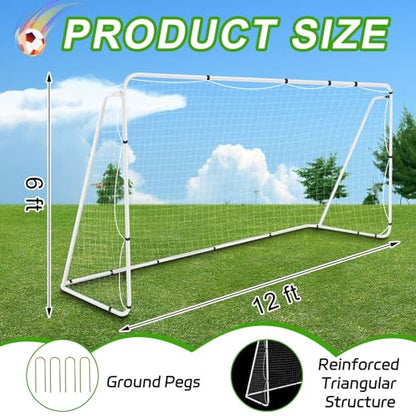 Liliful 12 x 6/10 x 6.5/8 x 5 ft Soccer Goal for Backyard Portable Soccer Net and Steel Weatherproof Frame Folding Goals with 6 Ground Stakes for Adults Youth Outdoor Training Competition