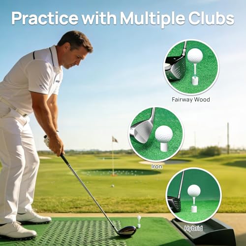 68 Pcs Golf Mat Tees Set, Mix Sizes Rubber Tees for Simulator & Hitting Mats, Golf Swing Training Aid with Impact Tape and Bamboo Tee for Beginners & Pro Golfers Indoor or Driving Range Practice