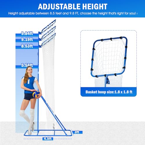 Winthai Volleyball Setter Training Net, Volleyball Training Equipment with 3 Angle and 8-10FT Height Adjustments Serve Trainer for Serving, Spiking & Setting Drills Indoor Outdoor Practice Target Net
