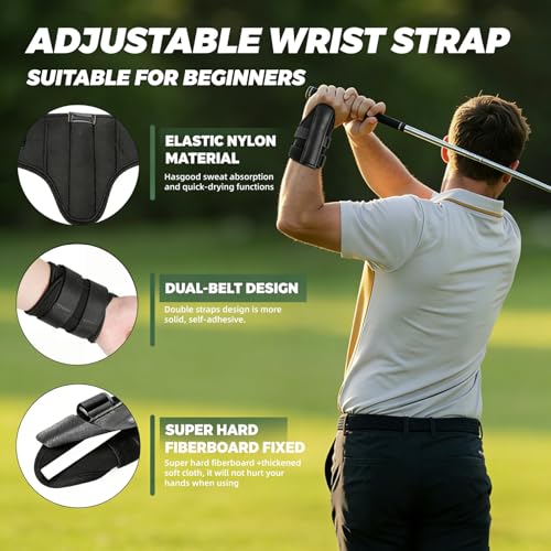 Retractable Golf Swing Trainer with Wrist Support Brace, Golf Grip Trainer & Swing Aid for Right Hand, Adjustable Golf Training Equipment for Strength & Tempo Training, Indoor Outdoor Practice