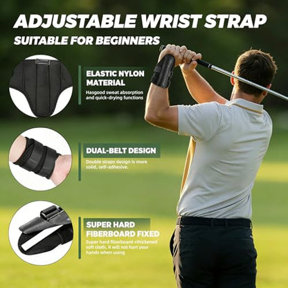 Retractable Golf Swing Trainer with Wrist Support Brace, Golf Grip Trainer & Swing Aid for Right Hand, Adjustable Golf Training Equipment for Strength & Tempo Training, Indoor Outdoor Practice