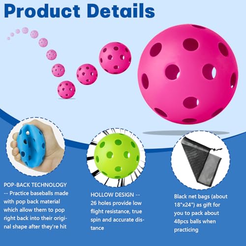 Coopay 14/48 Pack Practice Baseball Softball, Plastic Training Balls Lightweight Hollow Limited Flight Softballs for Hitting, Pitching, Batting Training Indoor Outdoor Use - color: Green, Blue, Pink, style: 48 Pack