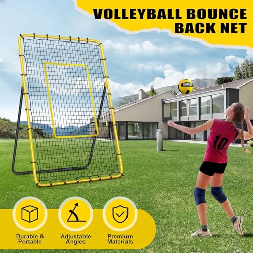 Volleyball Rebounder Net 7x4 ft -5 Angles Adjustable, Outdoor Portable or Home Training Equipment, Backyard Volleyball Trainer with Rebound Net, with Travel Bag