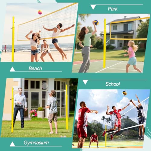 Volleyball Poles for Backyard,Adjustable Volleyball & Badminton Net Pole Set with Ground Inserted Steel Base,Professional Badminton Net Pole with Adjustable Height for Indoor Gym Outdoor Park School