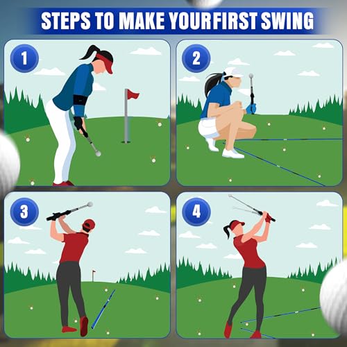 Mikani Retractable Golf Swing Training Aid - Click Stick Swing Training with Golf Grip Trainer | Golf Swing Trainer |Golf Alignment Sticks | Click Sound Tempo Training, Golf Accessories for Golfers