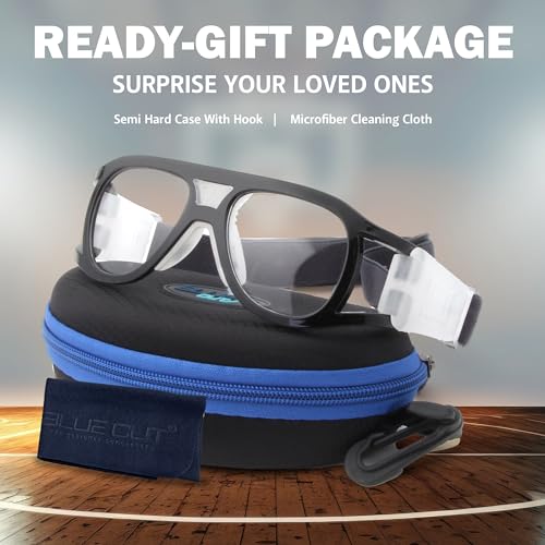BLUE CUT Safety Outdoor Sports Goggles Unisex Anti Fog Ideal For Basketball Racquetball - color: Shiny Black