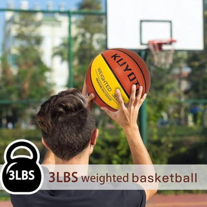 KUYOTQ 3LBS/3.3LBS/2.2LBS Weighted Heavy Training Basketball 29.5/28.5" in and Outdoor Improving Handling Dribbling Passing Rebounding Skill Composite Size 7/6 Weighted Training Basketball Equipment - color: Brown+Yellow, size: Size 7 Adult - 29.5"-3LBS