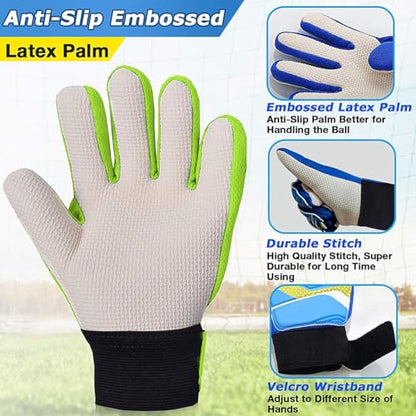 Jalunth Goalkeeper Goalie Soccer Gloves Kids Youth Goal Keeper Field Player Glove Boys Girls Embossed Anti-Slip Latex Palm Soft Pu Hand Back - color: Black Green, size: Size 7 Suitable for 9-10 Years