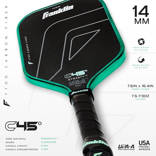 Franklin Sports PRO Pickleball Paddles – C45 Carbon Fiber Series - Official USAP + UPA Approved – Pro Player Design - color: Dynasty |Electric Mint, size: 14 mm