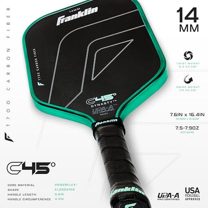 Franklin Sports PRO Pickleball Paddles – C45 Carbon Fiber Series - Official USAP + UPA Approved – Pro Player Design - color: Dynasty |Electric Mint, size: 14 mm